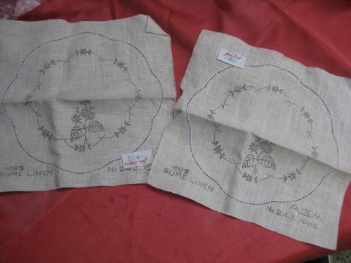 Linen embroidery cloths - little side table sized.