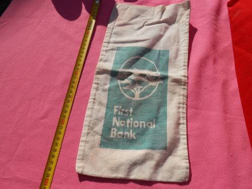 First National Bank cloth, bank bag.