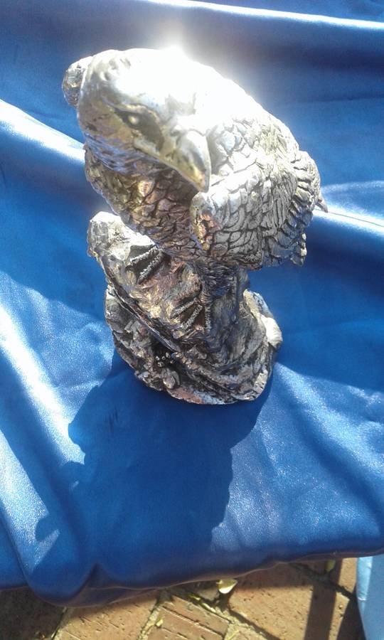 Eagle ornament. Poly stone.  300mm high.  Metallic finish.