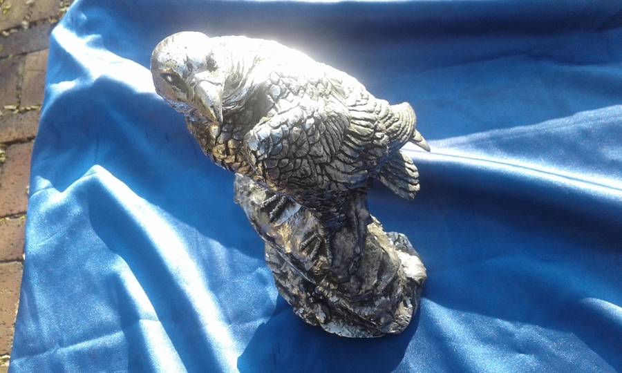 Eagle ornament. Poly stone.  300mm high.  Metallic finish.