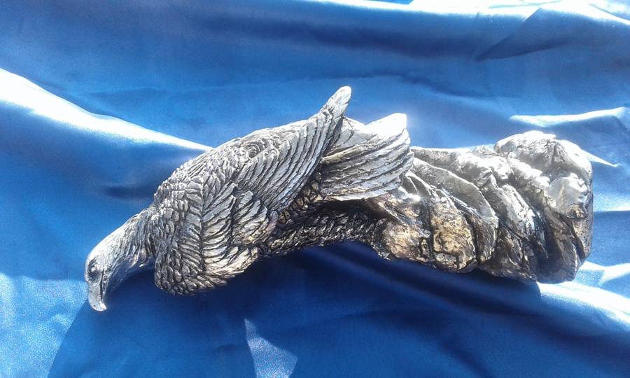 Eagle ornament. Poly stone.  300mm high.  Metallic finish.