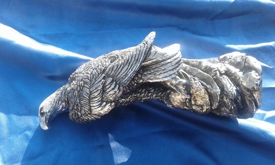 Eagle ornament. Poly stone.  300mm high.  Metallic finish.