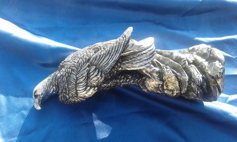 Eagle ornament. Poly stone.  300mm high.  Metallic finish.