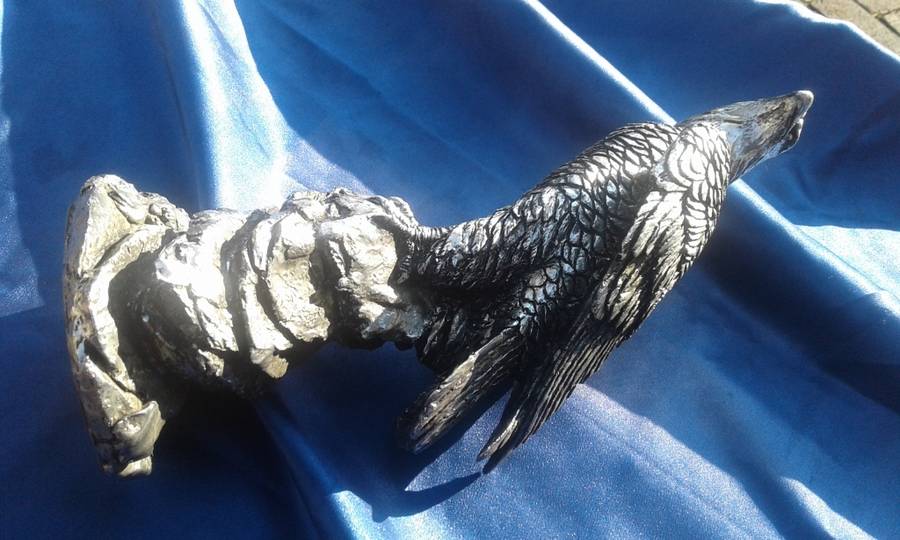 Eagle ornament. Poly stone.  300mm high.  Metallic finish.