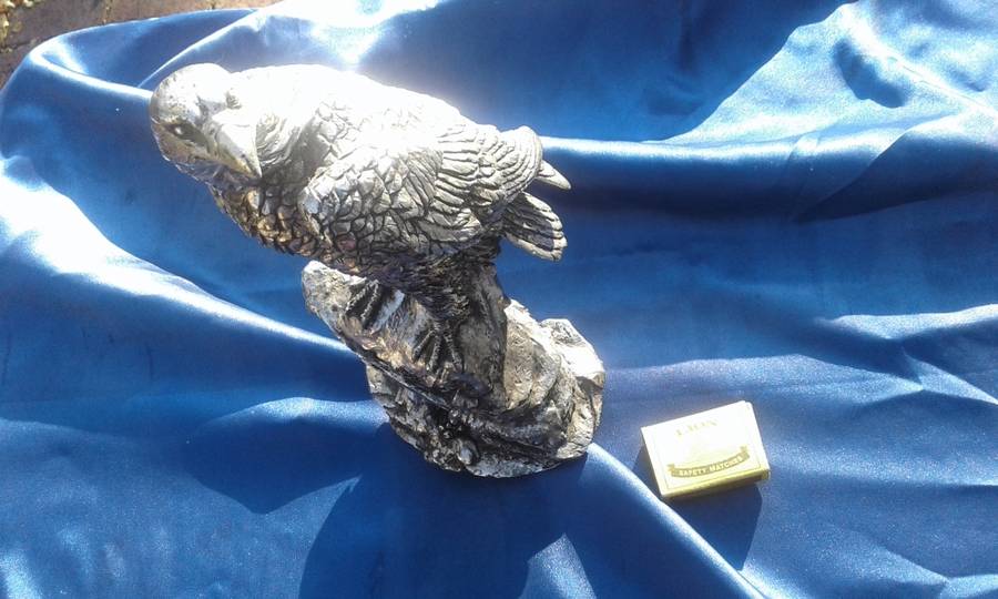 Eagle ornament. Poly stone.  300mm high.  Metallic finish.