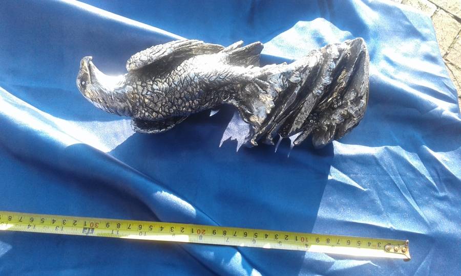 Eagle ornament. Poly stone.  300mm high.  Metallic finish.