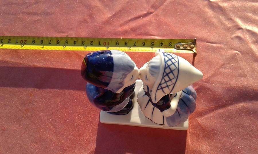 Delft figurine.  Little boy and girl kissing.  No cracks, chips or repairs.