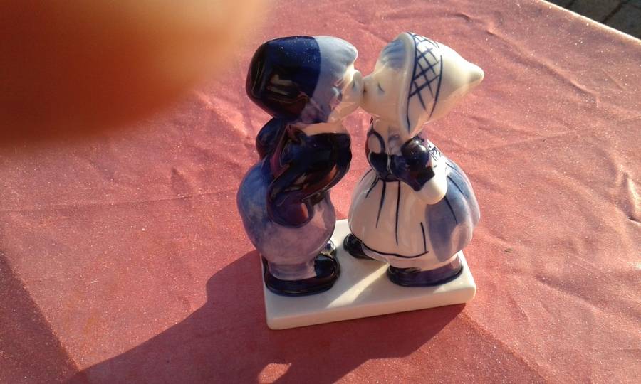 Delft figurine.  Little boy and girl kissing.  No cracks, chips or repairs.