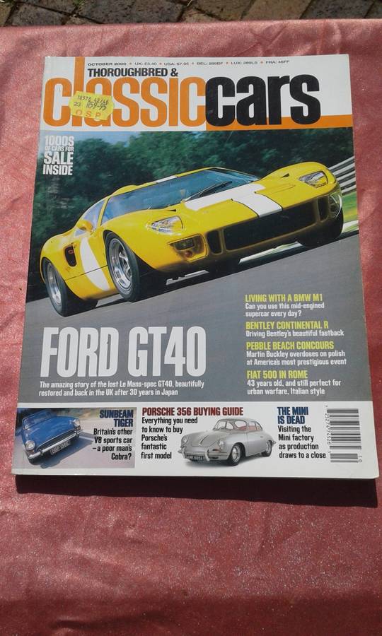 Thoroughbred & Classics Cars magazine.  October, 2000.