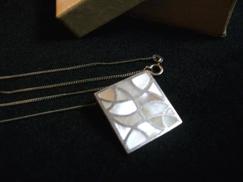 Unique Silver Pendant with Mother of Pearl Inlay, with necklace