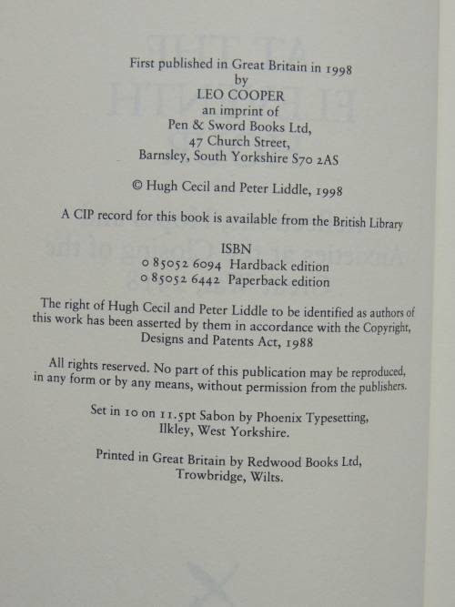 At the Eleventh Hour Reflections, Hopes and Anxieties at the Closing of the Great War 1918 - H Cecil