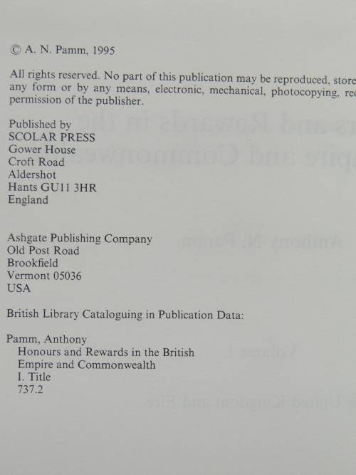 Honours And Rewards In The British Empire And Commonwealth  - Anthony N. Pamm