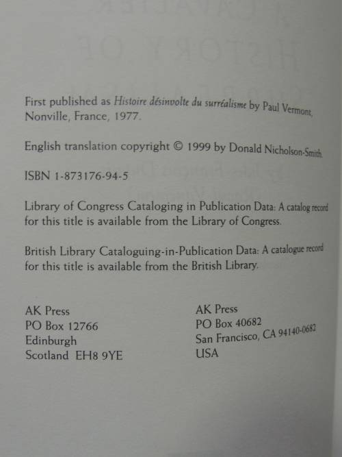 A Cavalier History of Surrealism - Raoul Vaneigem `J-F Dupuis`, Translated by Donald Nicholson-Smith