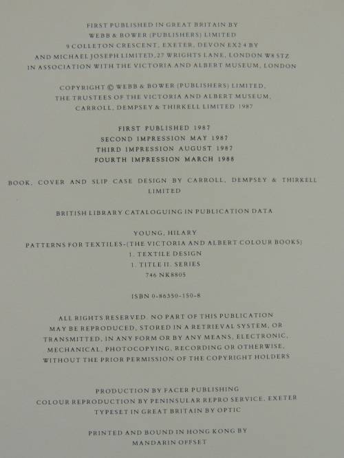 Patterns for Textiles - the Victoria and AlbertColour Books - Intro Hilary Young