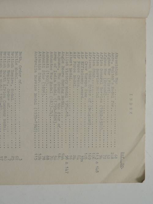 South African National War Museum - Medal Catalogue, 1959Catalogue of Military Orders, Decorations