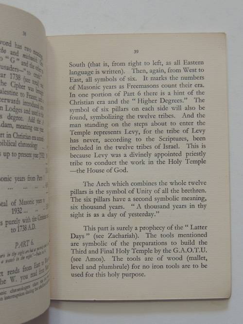 The Cipher Of The Tracing Board Of The M.M. Degree - Rev. J. Slomovitz
