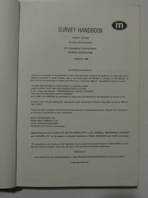 Survey Handbook 4th Edition - City Engineer`s Department Durban Corporation