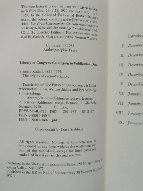 The Origins of Natural Science, Lectures 1922-23 - Rudolf Steiner