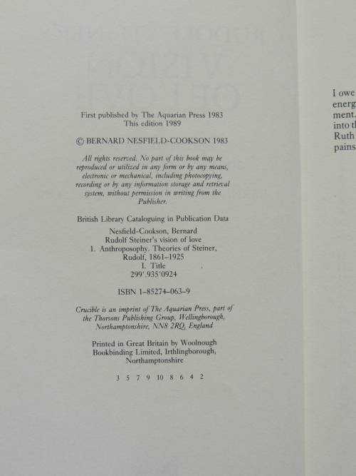 Rudolf Steiner`s Vision of Love,Spiritual Science &the Logic of the heart - Bernard Nesfield-Cooks