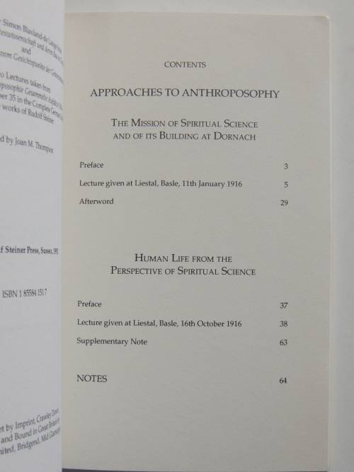 Approaches to Anthroposophy,Human Life from thePerspective of Spiritual Science,1916 -Rudolf Steiner