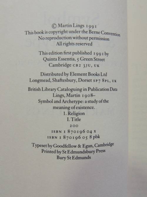 Symbol and Archetype, A Study of Meaning of Existence - Martin Lings
