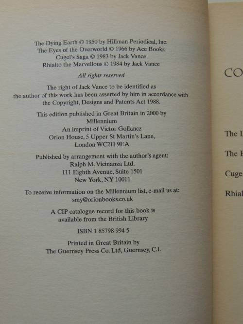 Fantasy Masterworks- Tales of the Dying Earth - 4 Stories -  Jack Vance