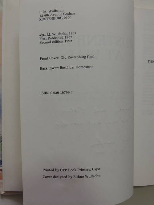 Rustenburg At War,Story Of R...&Its Citizens In First &Second Anglo-Boer Wars- Lionel Wulfsohn Inscr