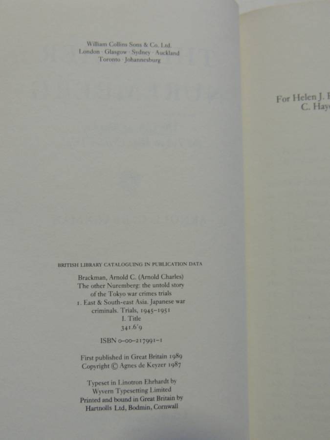The Other Nuremberg - The Untold Story Of The Tokyo War Crime Trials  Harold C. Brackman