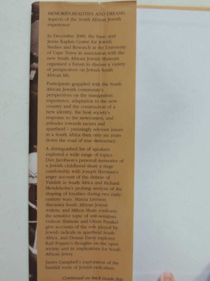 Memories, Realities & Dreams, Aspects Of The South African Jewish Experience - ed Milton Shain, R M