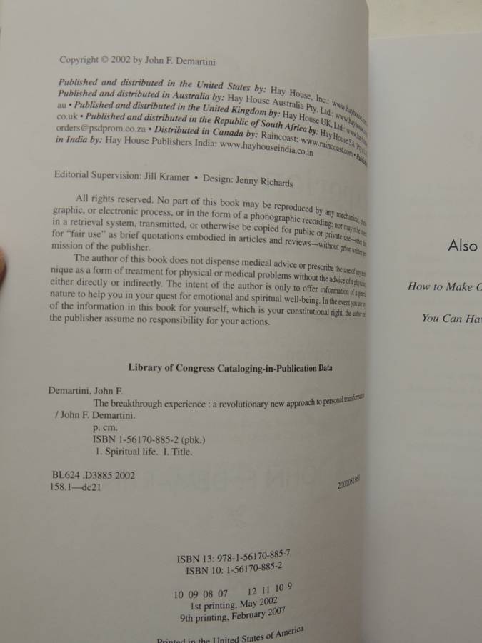 The Breakthrough Experience, Revolutionary New Approach...Personal Transformation -John Demartini Si