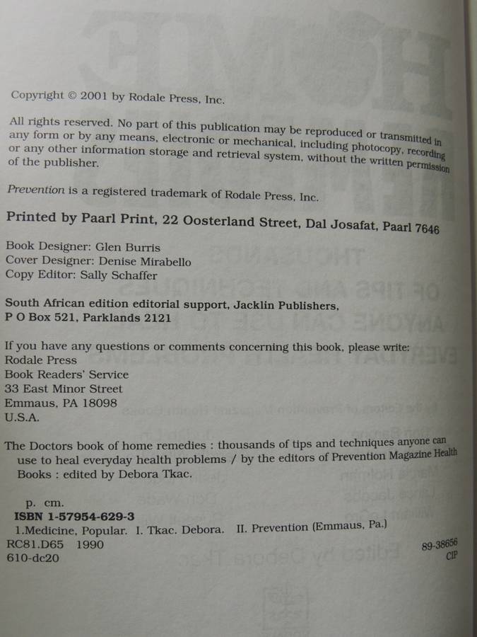 The Doctor's Book of Home Remedies- Prevention Magazine Health Books