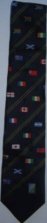 1995 flags international blue black stripes striped stripe colours colours Rugby Tie clothing men man antique sport fans sport memoribilia yellow lenght accesories ties business gift present christmas beautiful stripes flags bargain low price cheap must have bid buy now collection collector item collect closing soon crazy tuesday wacky wednesday snap friday weekend specials deal