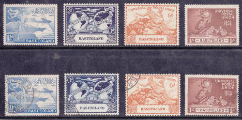 Basutoland 1949 mint not hinged and used previously hinged UPU sets, CV R 284 .00, view scans