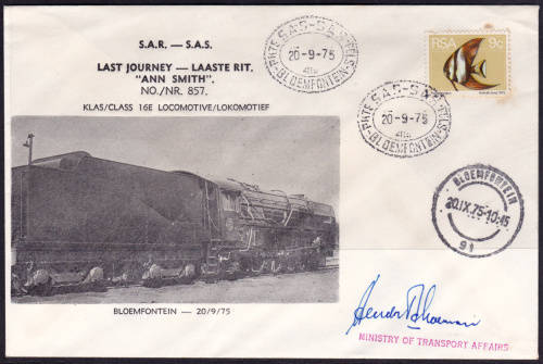 RSA, 1975. Rail letter post SAR SAS. Cover signed