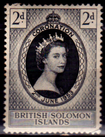 BRITISH SOLOMON ISLANDS 1953, 2 June, Coronation of QEII, single, MH, CV +/-R 30.00, view scans