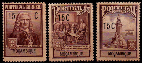 MOZAMBIQUE 1925, Marquis of Pombal Monument Tax stamps, set, MH, CV +/-R 15.00 view scans