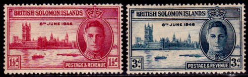 BRITISH SOLOMON ISLANDS 1946, 15 Oct. Victory End War II, set, MH CV +/-R 15.00 view scans