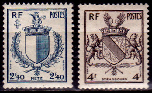 FRANCE 1945, 5 March. REUNION METZ AND STRASBOURG, set, MH, CV +/-R 10.00 view scans