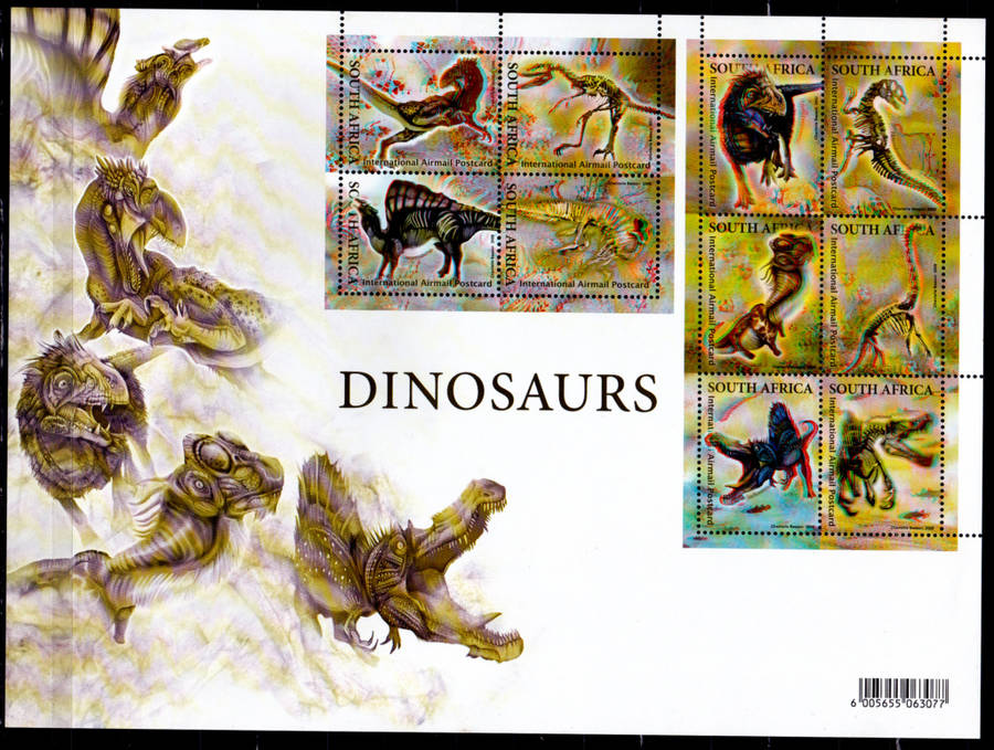 RSA 2009, 2 Nov, 3-D DINOSAURS. sheetlet of 10, MNH, CV R 400.00 view scans
