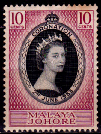 MALAYA JOHORE 1953, 2 June. Coronation of QEII, single, MH, CV +/-R 20.00, view scans