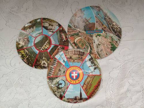 3 Vintage Round Post Cards