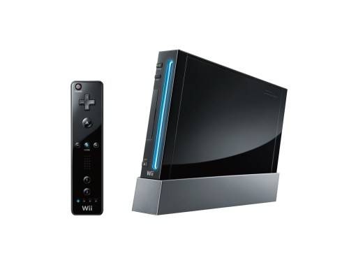 Nintendo Wii black console with Mario Bros and Islander loaded