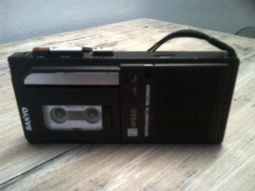Vintage SANYO micro casette recorder with cassette and in working order