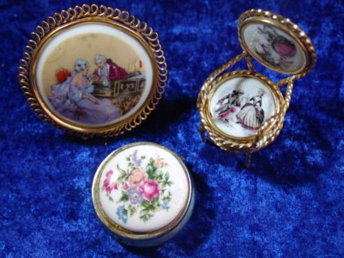 Vintage miniature porcelain and brass Limoges collectables - hand painted