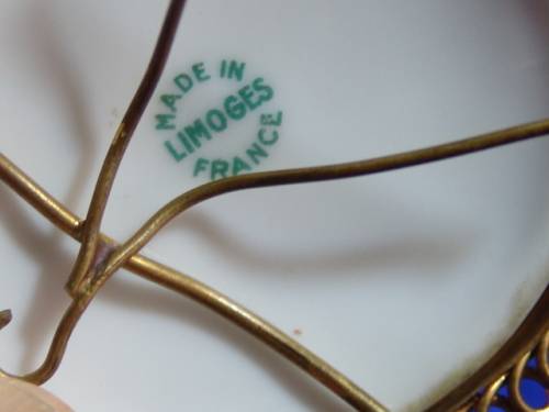 Vintage miniature porcelain and brass Limoges collectables - hand painted