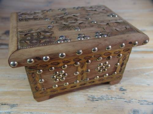 Vintage Wood and Brass Jewelry Box
