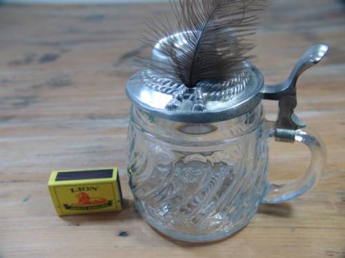 Vintage West German original BMF Bierseidel beer Mug with Pewter "Hat" Lid