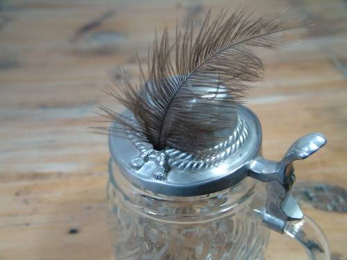 Vintage West German original BMF Bierseidel beer Mug with Pewter "Hat" Lid