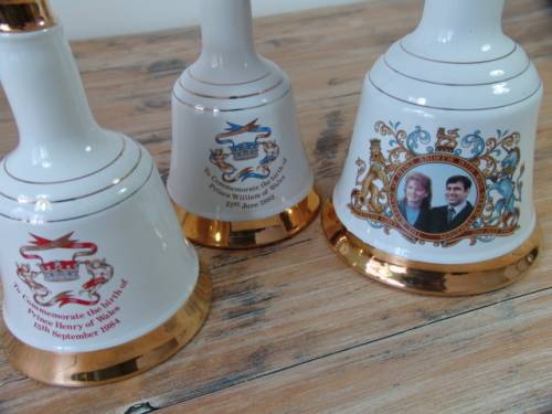 Vintage collectable Bells Scotch Whisky Royal commemorative porcelain Decanters x 3
