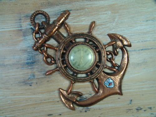 Crazy R1 start - Vintage Copper plated Anchor Thermometer wall plaque - working